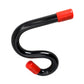 Curved pry bar tool with red rubber handles and glossy black finish