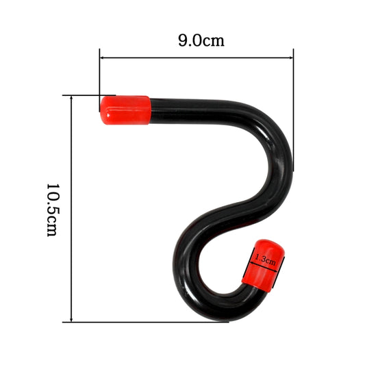 U-shaped pry bar with red end caps and glossy black steel frame