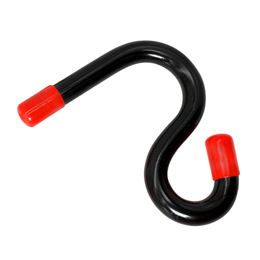 U-shaped car pry bar tool with red end grips and glossy black steel