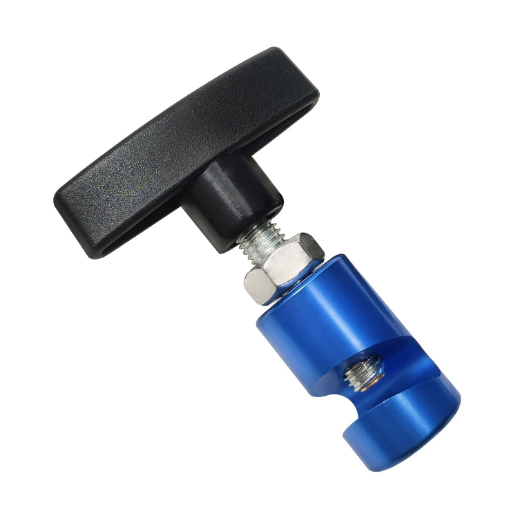 Car engine cover support rod with black anti-slip cap and blue cylinder