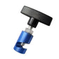 Car engine cover support rod with black end cap and blue mounting sleeve