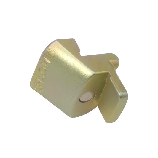 Car stretch belt remover/installer tool, gold metal insert with circular hole and tab