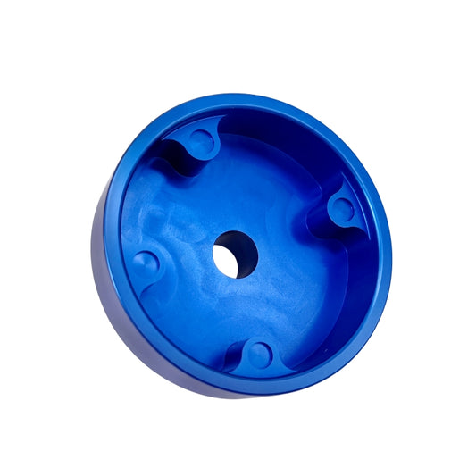 Blue timing tool disc with central hole and molded mounting features