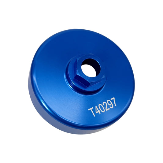 Blue timing tool disc for camshaft sprocket adjustment, T40297 marking