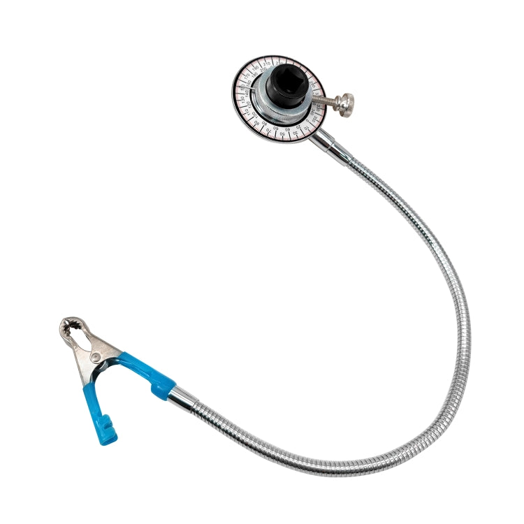 Torque angle gauge with round dial and long braided hose connector