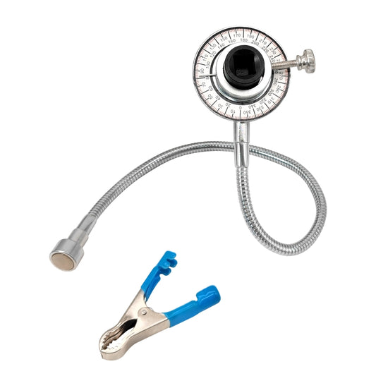 ZK-104 torque angle gauge kit with dial, braided hose, and blue battery clamps