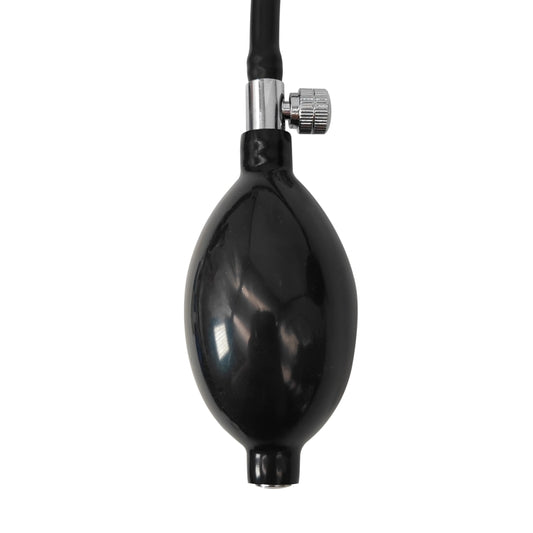 Black bulb-style inflatable leak plug with threaded valve and hose fitting