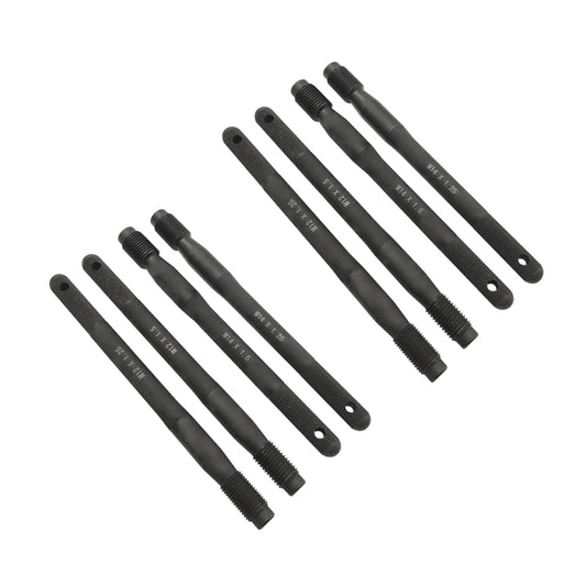 Wheel alignment pin guide tool set, 8 black threaded pins with eye holes
