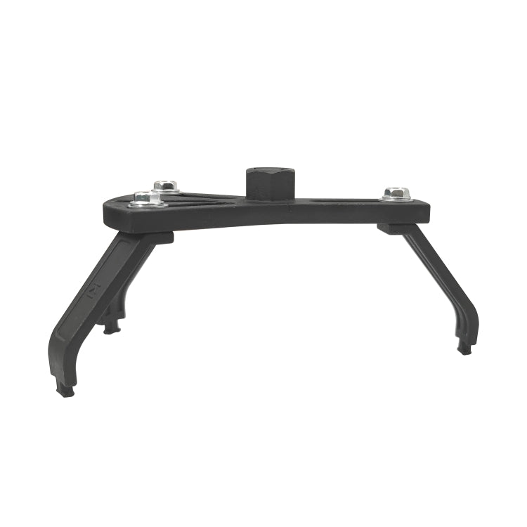 Black universal fuel pump removal tool with wide base and hinged prongs