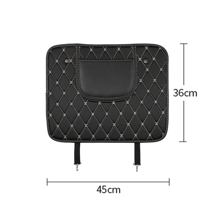 Black seat back anti-kick mat with quilted diamond pattern, 45 x 36 cm