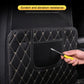Black quilted anti-kick mat with diamond pattern and front pocket; tool near seam