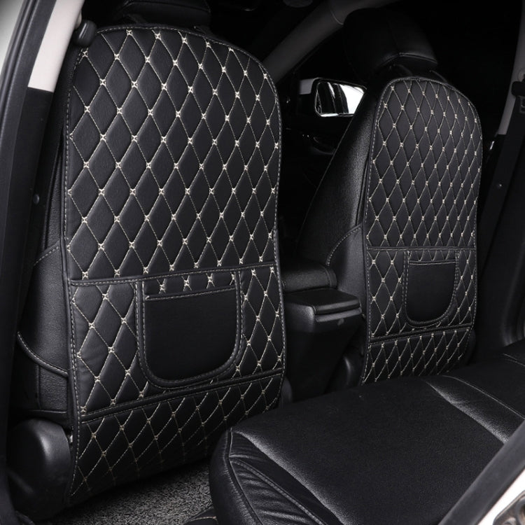 Car seat back anti-kick mat, black with diamond quilt stitching and front pocket