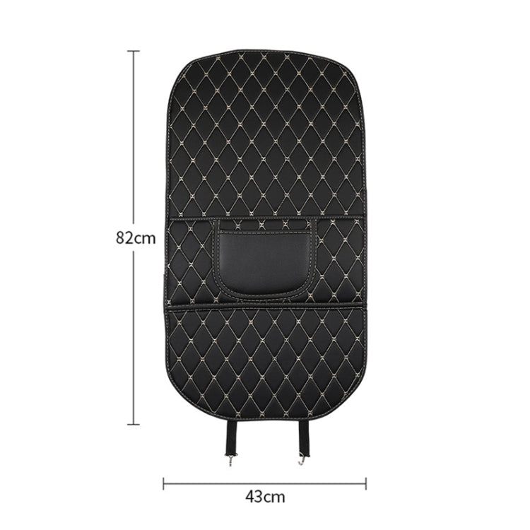 Large car seat back anti-kick mat, black quilted diamond pattern with front pocket panel