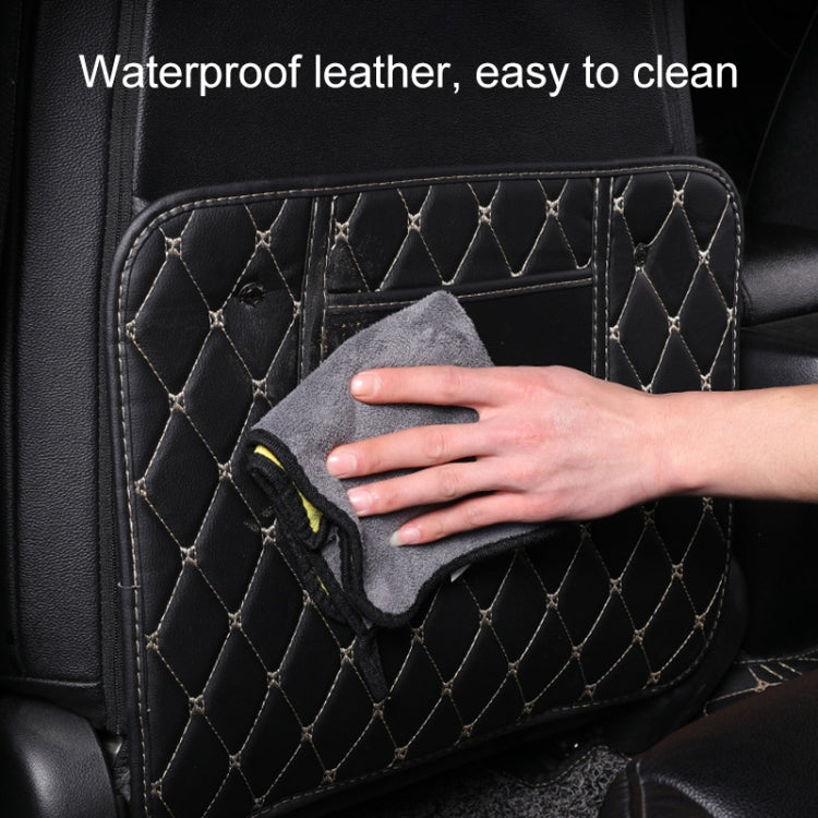 Car anti-kick mat with waterproof leather-look surface and front pocket, wiped with cloth