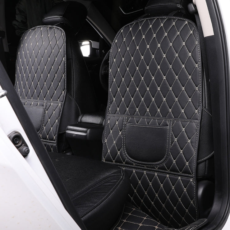 Car seat back anti-kick mat, black diamond-quilted pair with front pockets