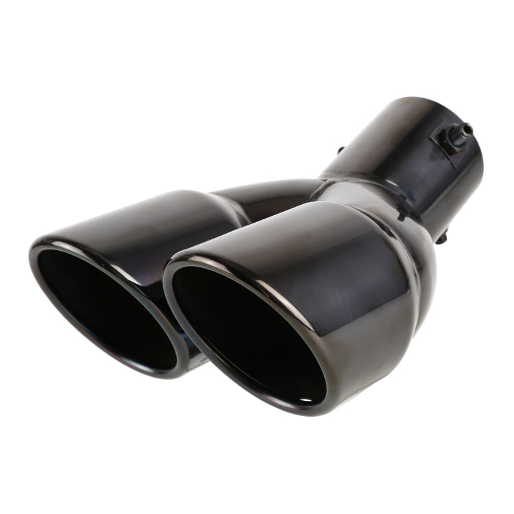 Grey stainless steel elbow exhaust tip with dual oval outlets and clamp brackets