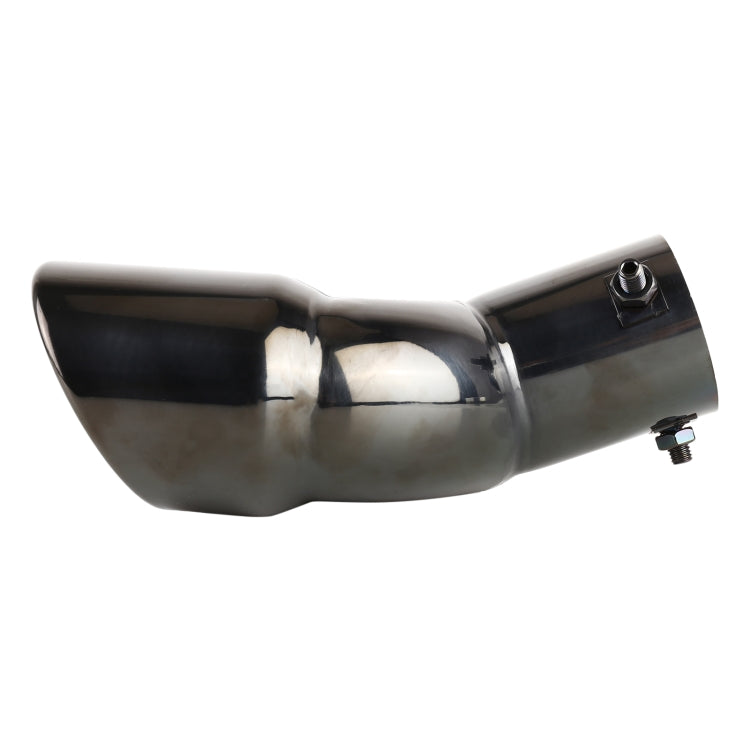 Dark stainless steel elbow exhaust tip with dual oval outlet openings and bolt clamps