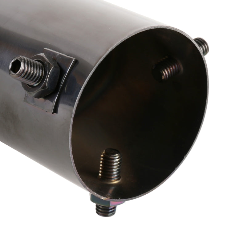 Stainless steel exhaust tip inlet with side bolts and circular outlet opening