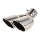 Silver stainless steel elbow exhaust tip with dual oval outlets and side mounting plate