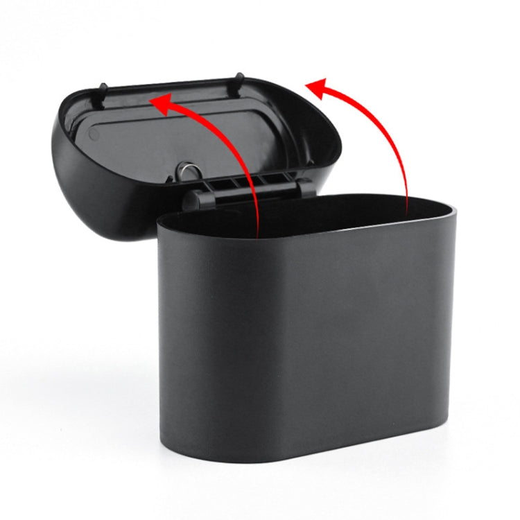 Car trash can bin with lid lifting mechanism above open container
