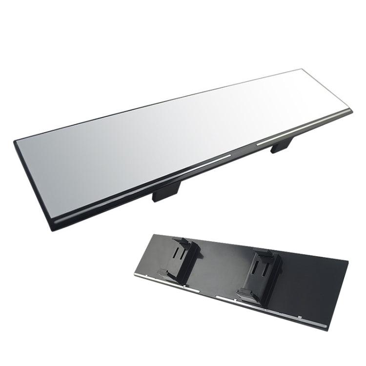 White auxiliary rearview car mirror, rectangular panel with mounting clips