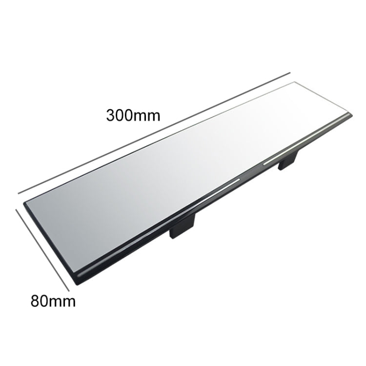Auxiliary rearview mirror sized 300mm x 80mm, rectangular white panel with clips
