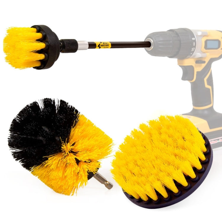 Electric drill brush head set with yellow bristles and rotating pad