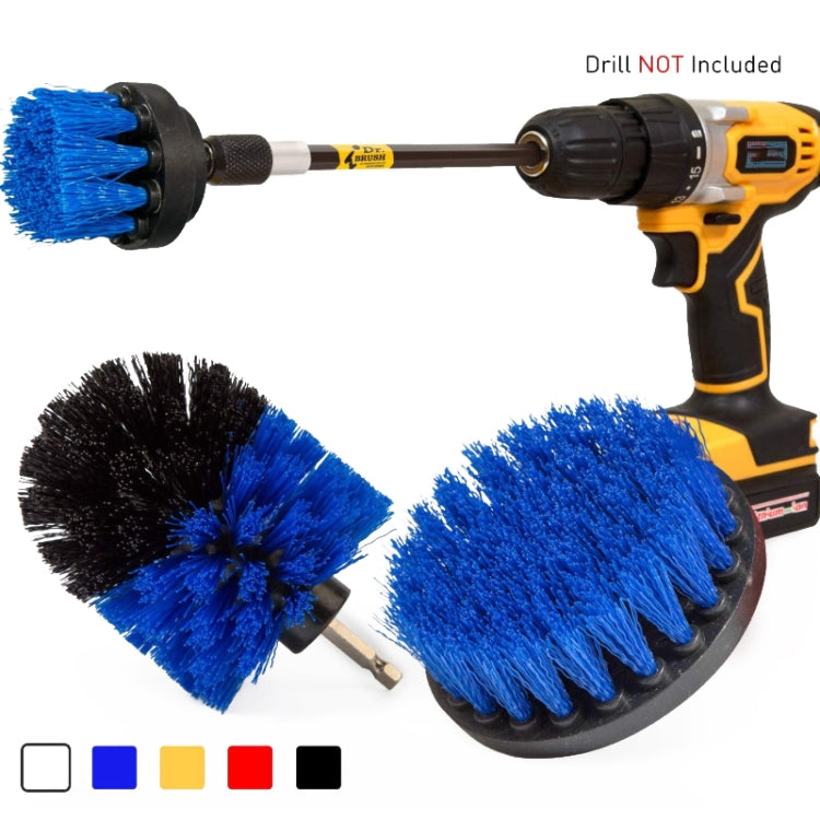 Electric drill brush head set with blue and black bristle attachments