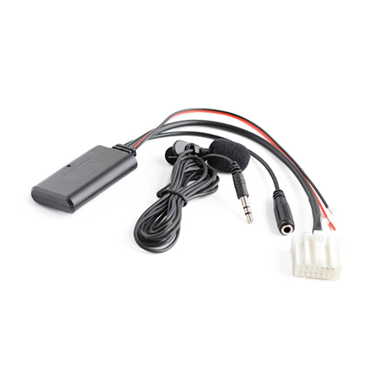 Car Bluetooth AUX adapter cable with black module, coiled mic cable, and audio plug leads