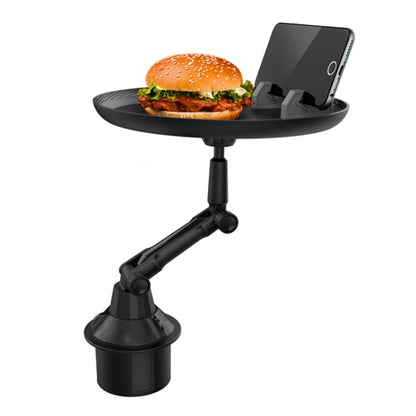 Black car cup holder with round tray and adjustable phone stand arm
