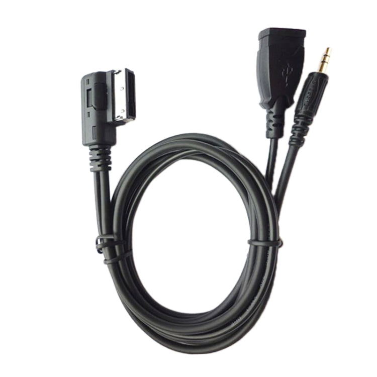 Car AUX audio cable with USB charging port, black cable with 3.5mm jack