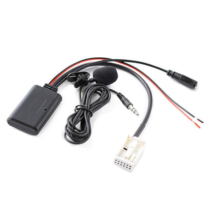 Bluetooth car audio adapter cable with built-in microphone, AUX jack, and wiring harness