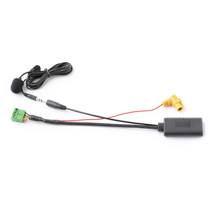 Bluetooth AUX audio cable with mic, 3.5mm connector, and small control module box