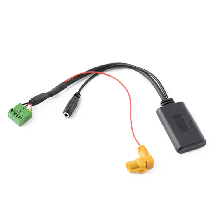 Bluetooth AUX audio cable with microphone and compact control module, color-coded leads