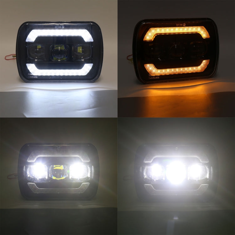 7-inch square work light showing white LED and amber LED running strip