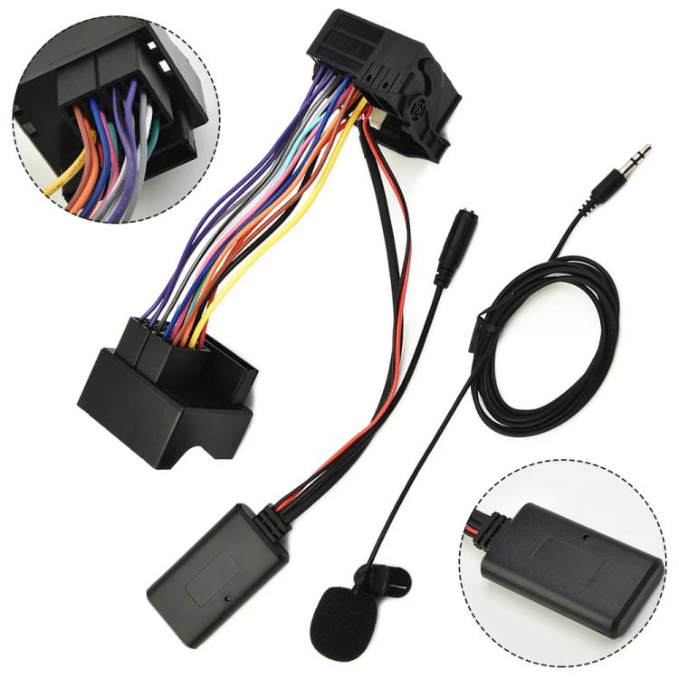 Car AUX Bluetooth audio cable set with microphone, wiring harness, and audio plug