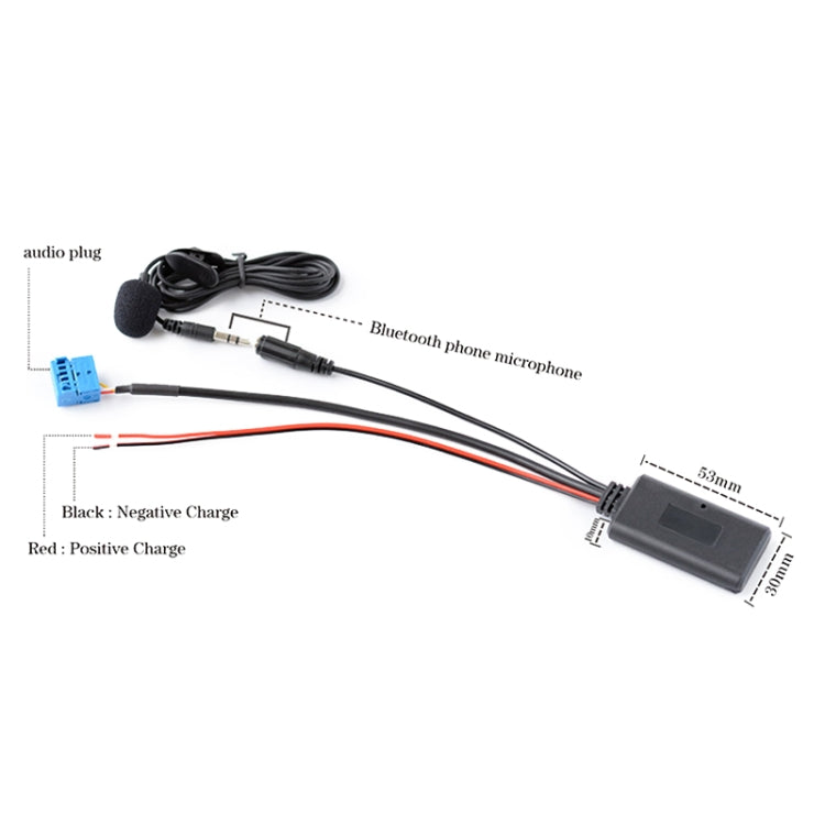 Car AUX Bluetooth audio cable with microphone, inline mic, audio plug, and small control module