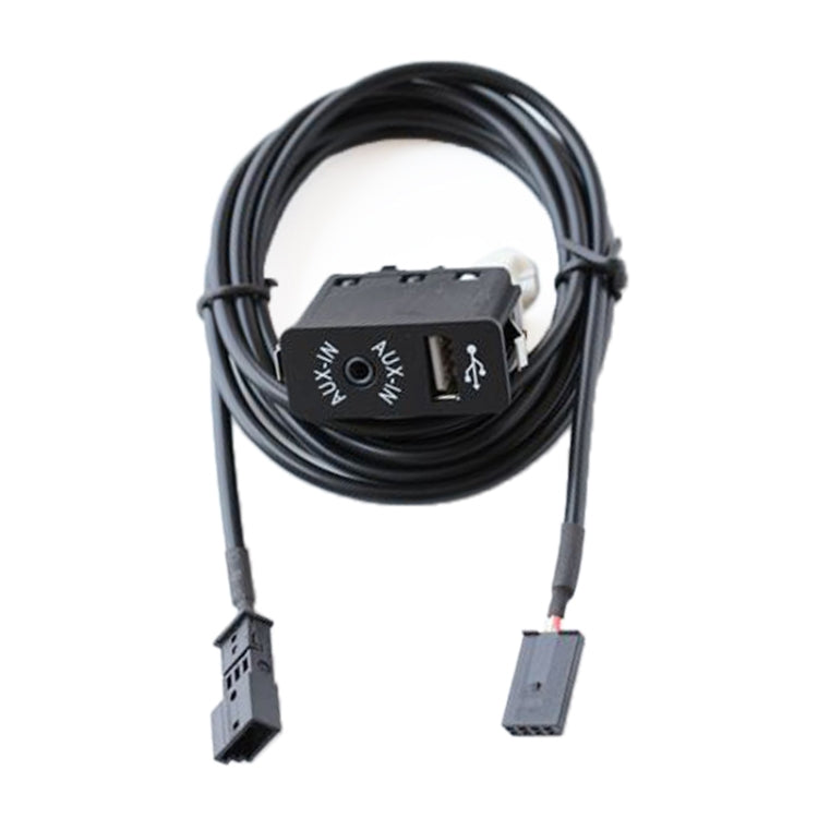 AUX audio interface cable with black module and two matching vehicle plugs
