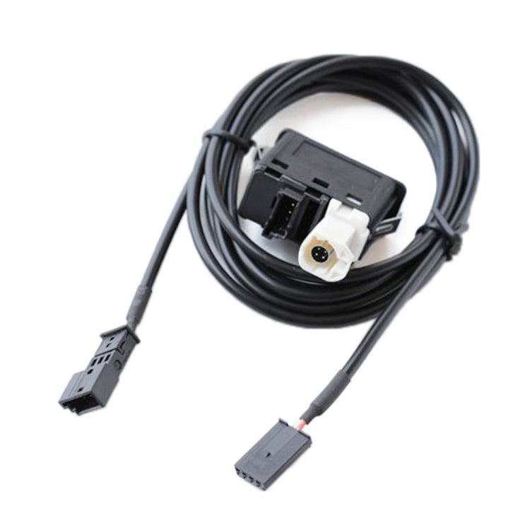 AUX audio interface cable with white module housing and two vehicle plug ends