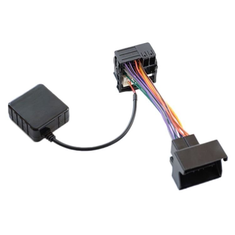 Car audio AUX Bluetooth adapter cable with inline black module and multi-color wire connectors