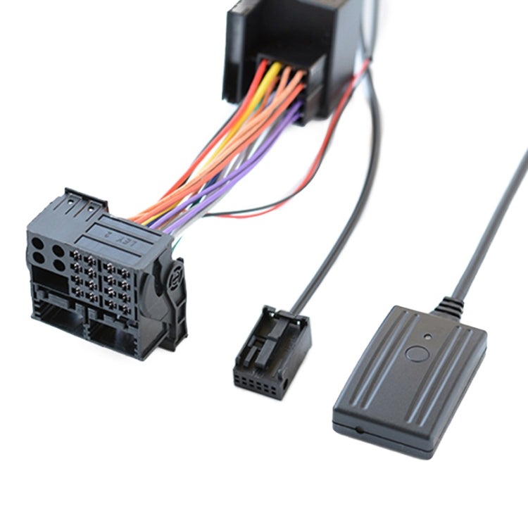 Car AUX Bluetooth audio cable with microphone, showing wiring and vehicle connectors