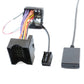 Car AUX Bluetooth audio cable with microphone, close-up of wiring harness and plug ends