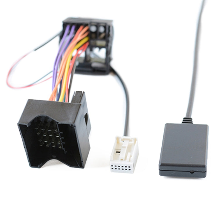 Car AUX Bluetooth audio cable set with black connector, white plug, and mic control