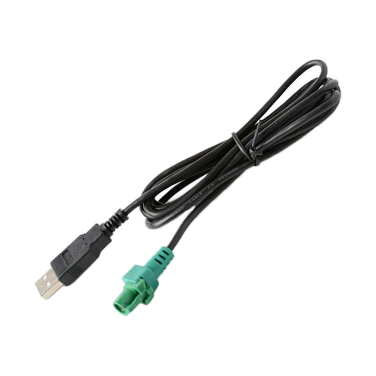 Car interface conversion cable with green connector and black USB-A end