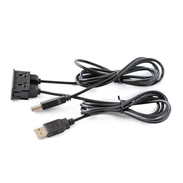 Dual USB charging cable with separate USB plugs and connector module, black cords