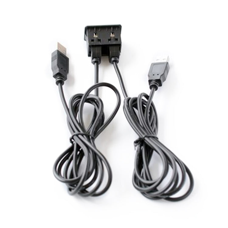 Dual USB charging cable set with black switch/holder module and two USB plugs