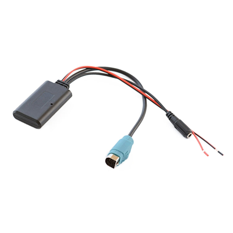 Car Bluetooth AUX audio cable with mic wire, gray module, and blue audio connector