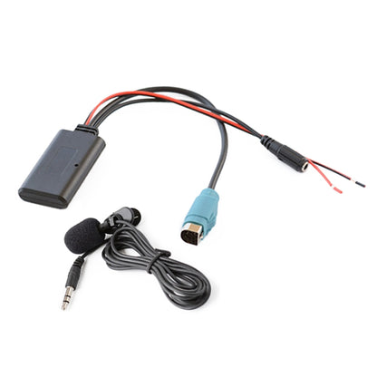 Car Bluetooth audio AUX cable kit with inline microphone and power wiring leads