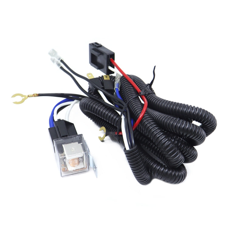 Car horn relay wiring harness bundle with fuse piece and multi-pin connector plugs