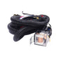 Car horn relay wiring harness with transparent relay module and black corrugated wiring